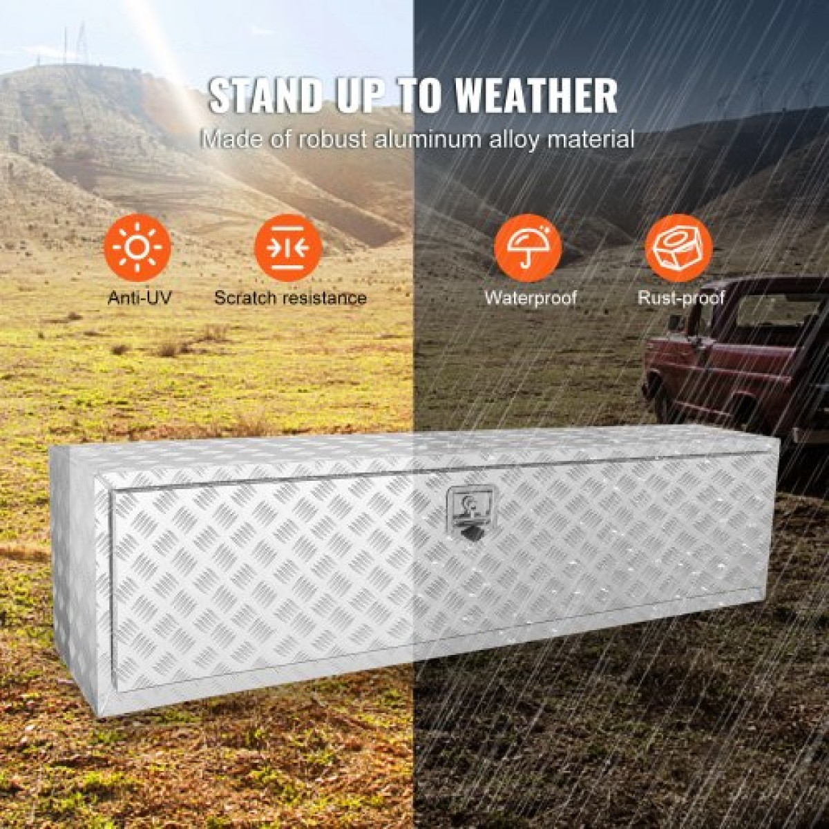 VEVOR Underbody Truck Box, 152,4 x 43,2 x 45,7 cm Pickup Storage Box, Heavy Duty Aluminium Diamond Plate Tool Box με κλειδαριά και κλειδιά, Αδιάβροχο κουτί αποθήκευσης τρέιλερ με μάνταλο T-handle για φορτηγό, φορτηγό, τρέιλερ