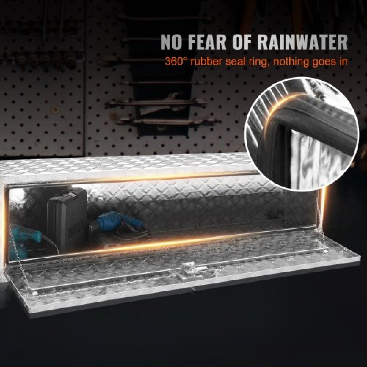 VEVOR Underbody Truck Box, 152,4 x 43,2 x 45,7 cm Pickup Storage Box, Heavy Duty Aluminium Diamond Plate Tool Box με κλειδαριά και κλειδιά, Αδιάβροχο κουτί αποθήκευσης τρέιλερ με μάνταλο T-handle για φορτηγό, φορτηγό, τρέιλερ