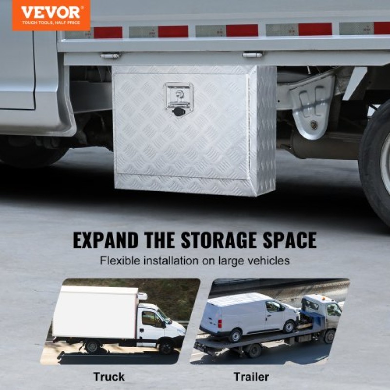 VEVOR Underbody Truck Box, 61 x 35,6 x 40,6 cm Pickup Storage Box, Heavy Duty Aluminium Diamond Plate Tool Box με κλειδαριά και κλειδιά, Αδιάβροχο κουτί αποθήκευσης τρέιλερ με μάνταλο T-Handle για φορτηγό, φορτηγό, τρέιλερ