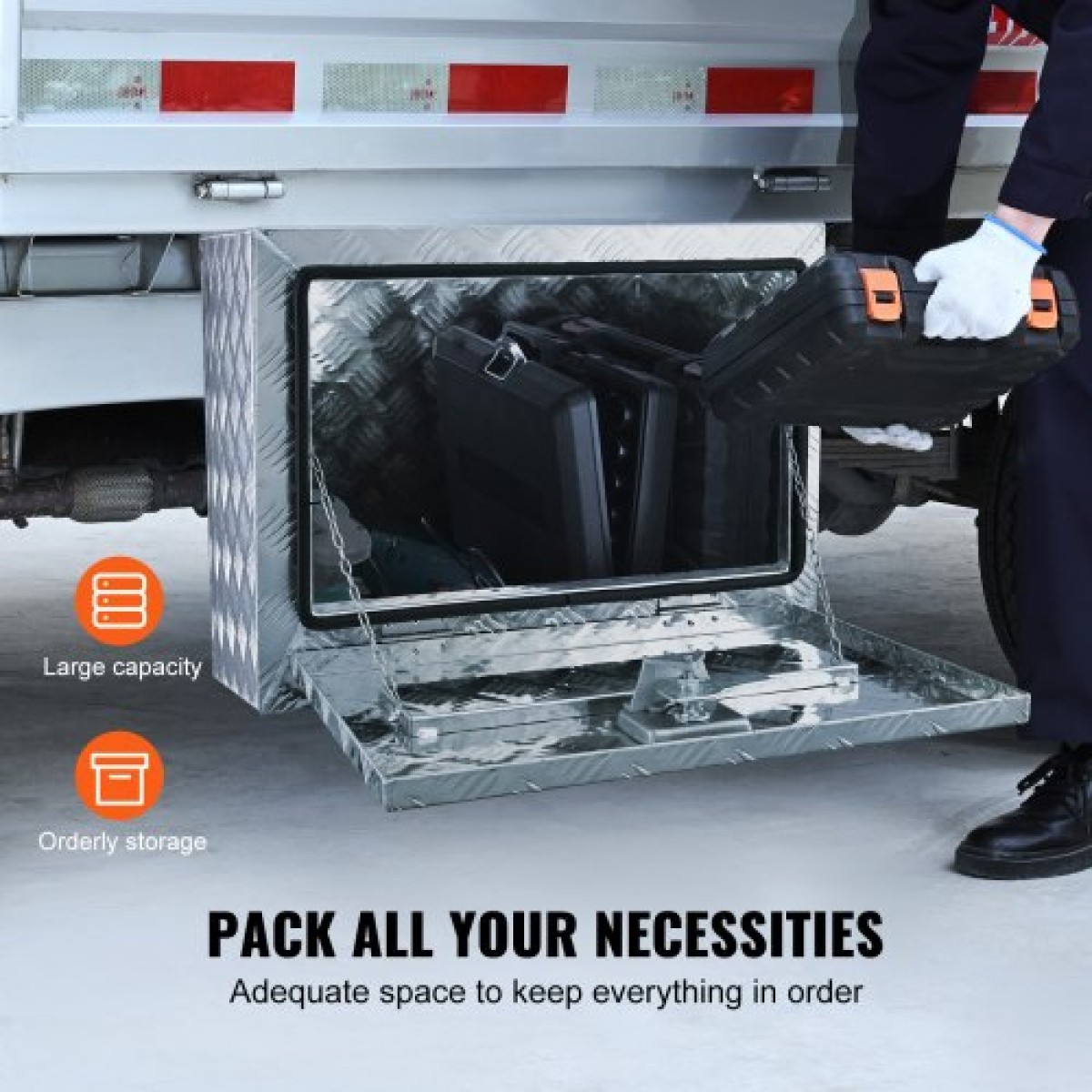 VEVOR Underbody Truck Box, 61 x 35,6 x 40,6 cm Pickup Storage Box, Heavy Duty Aluminium Diamond Plate Tool Box με κλειδαριά και κλειδιά, Αδιάβροχο κουτί αποθήκευσης τρέιλερ με μάνταλο T-Handle για φορτηγό, φορτηγό, τρέιλερ
