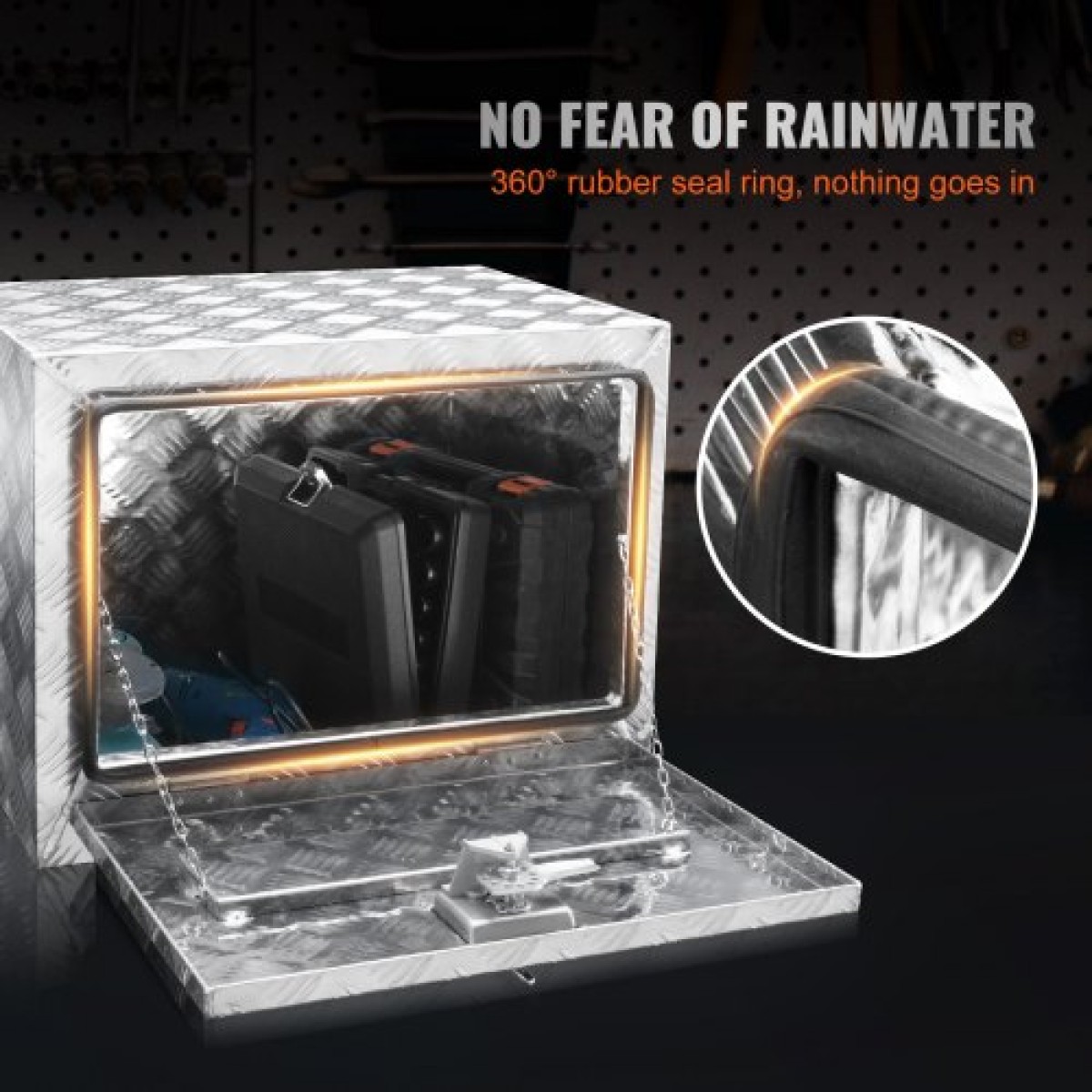 VEVOR Underbody Truck Box, 61 x 35,6 x 40,6 cm Pickup Storage Box, Heavy Duty Aluminium Diamond Plate Tool Box με κλειδαριά και κλειδιά, Αδιάβροχο κουτί αποθήκευσης τρέιλερ με μάνταλο T-Handle για φορτηγό, φορτηγό, τρέιλερ
