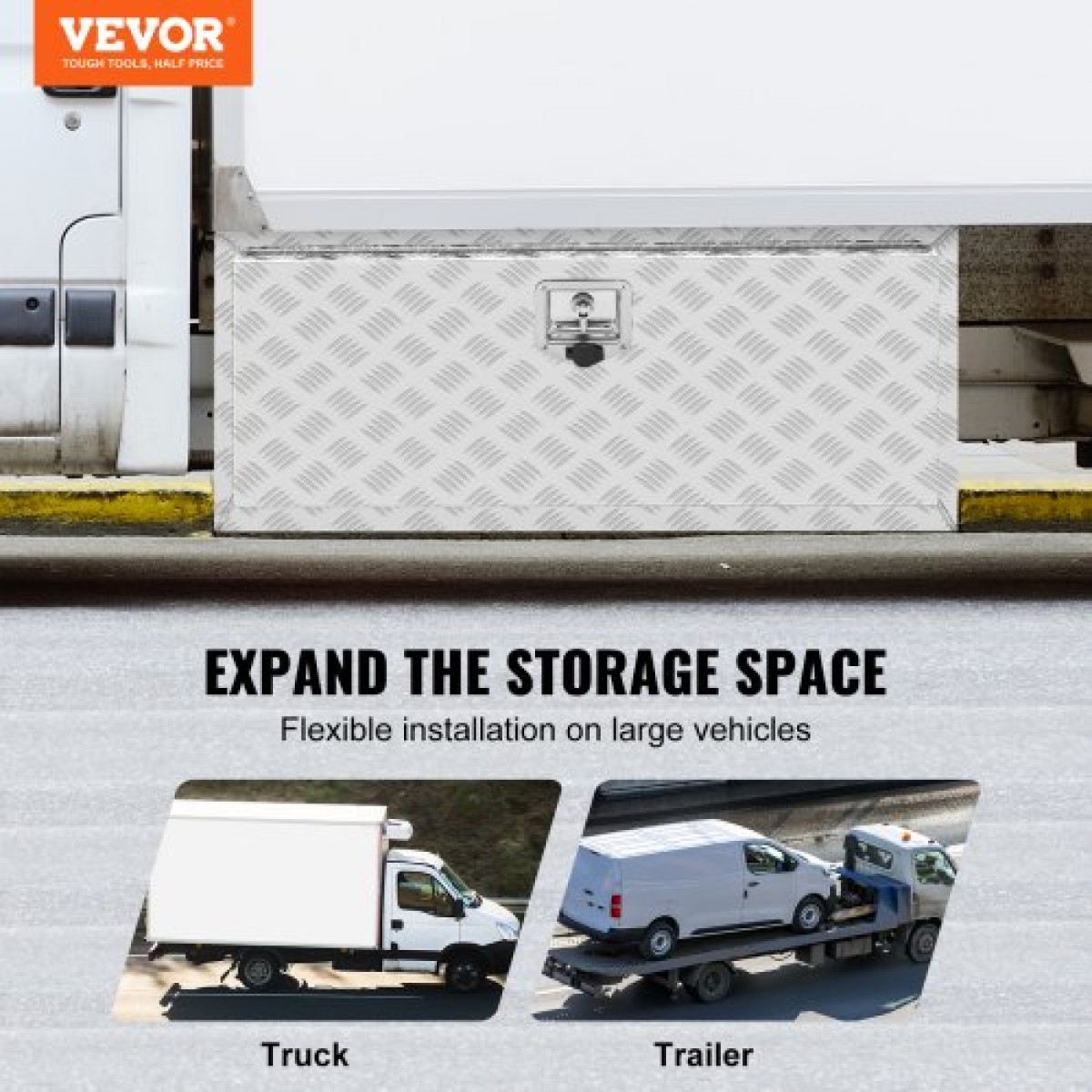 VEVOR Underbody Truck Box, 914 x 355 x 405 mm Pickup Storage Box, Heavy Duty Diamond Plate Tool Box με κλειδαριά και κλειδιά, αδιάβροχο κουτί αποθήκευσης τρέιλερ με μάνταλο T-handle για φορτηγό, φορτηγό, ρυμουλκούμενο