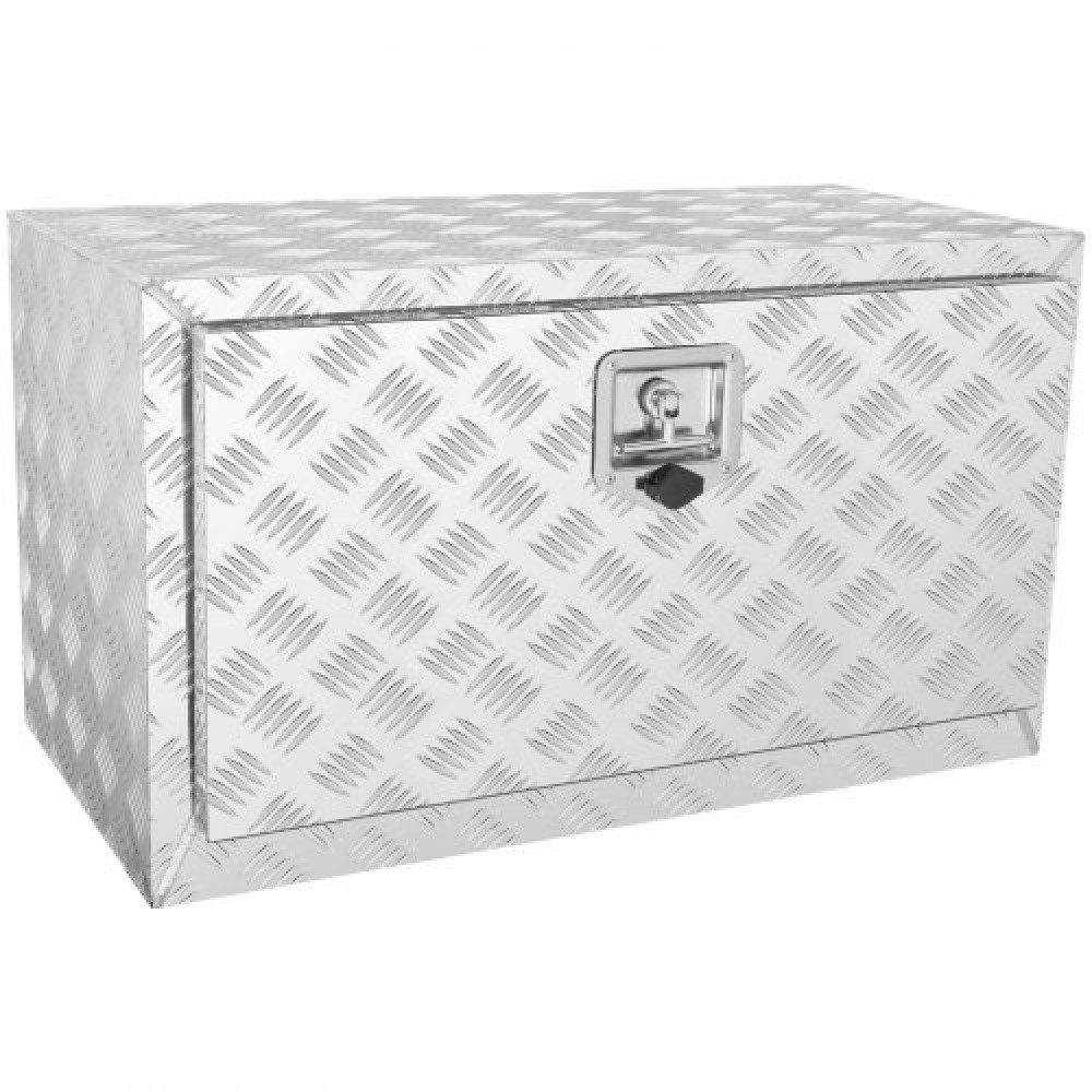 VEVOR Underbody Truck Box, 30"×17"×18" Pickup Storage Box, Heavy Duty Aluminum Diamond Plate Tool Box with Lock and Keys, Waterproof Trailer Storage Box with T-Handle Latch for Truck, Van, Trailer