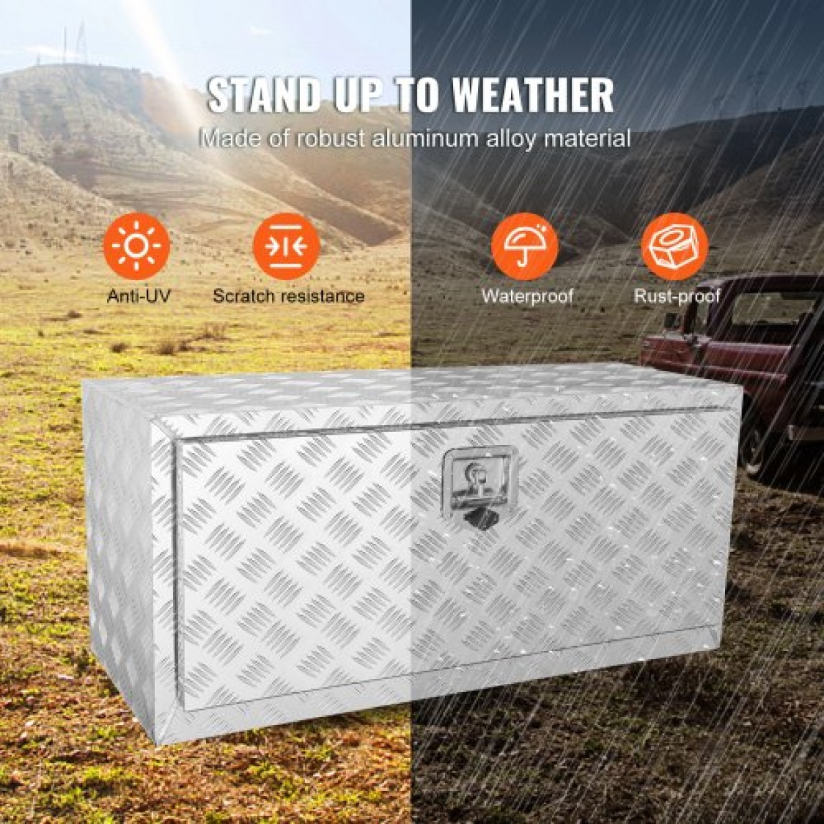 VEVOR Underbody Truck Box, 914 x 430 x 460 mm Pickup Storage Box, Heavy Duty Diamond Plate Tool Box με κλειδαριά και κλειδιά, αδιάβροχο κουτί αποθήκευσης τρέιλερ με μάνταλο T-handle για φορτηγό, φορτηγό, ρυμουλκούμενο