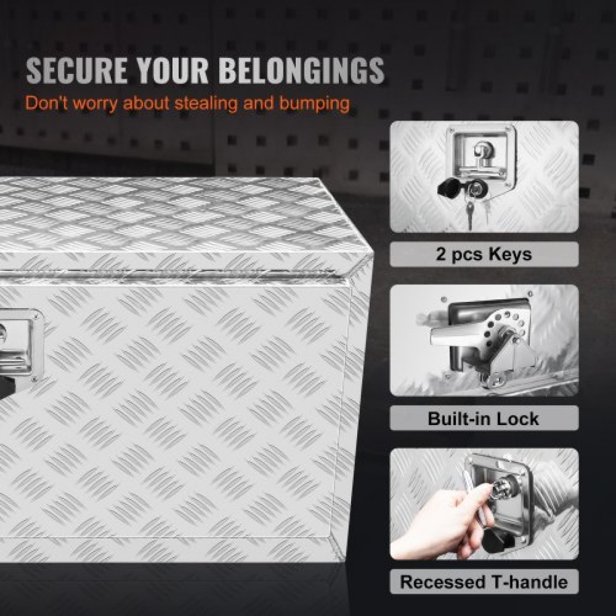 VEVOR Underbody Truck Box, 914 x 430 x 460 mm Pickup Storage Box, Heavy Duty Diamond Plate Tool Box με κλειδαριά και κλειδιά, αδιάβροχο κουτί αποθήκευσης τρέιλερ με μάνταλο T-handle για φορτηγό, φορτηγό, ρυμουλκούμενο