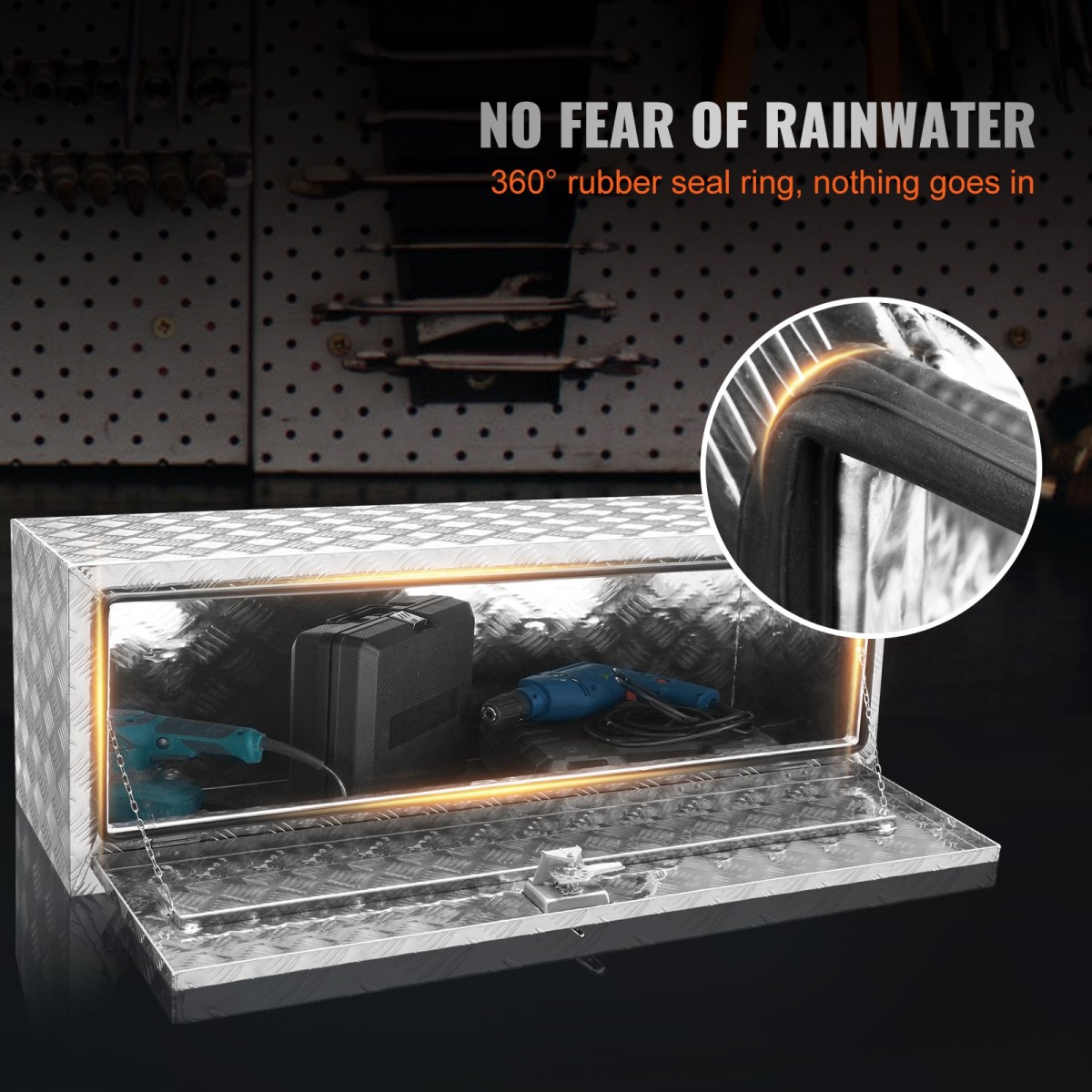 VEVOR Underbody Truck Box, 1219 x 430 x 460 mm Pickup Storage Box, Heavy Duty Aluminium Diamond Plate Tool Box με κλειδαριά και κλειδιά, Αδιάβροχο κουτί αποθήκευσης τρέιλερ με μάνταλο T-handle για φορτηγό, φορτηγό, ρυμουλκούμενο