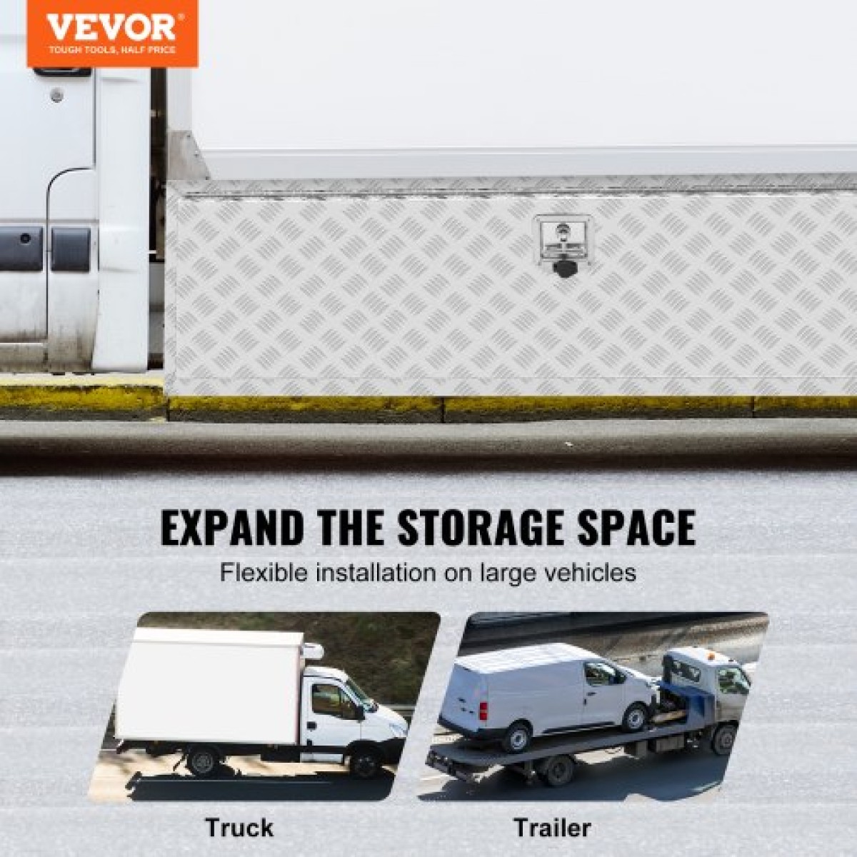VEVOR Underbody Truck Box, 1524 x 610 x 610 mm Pickup Storage Box, Heavy Duty Aluminium Diamond Plate Tool Box με κλειδαριά και κλειδιά, Αδιάβροχο κουτί αποθήκευσης τρέιλερ με μάνταλο T-Handle για φορτηγό, φορτηγό, ρυμουλκούμενο
