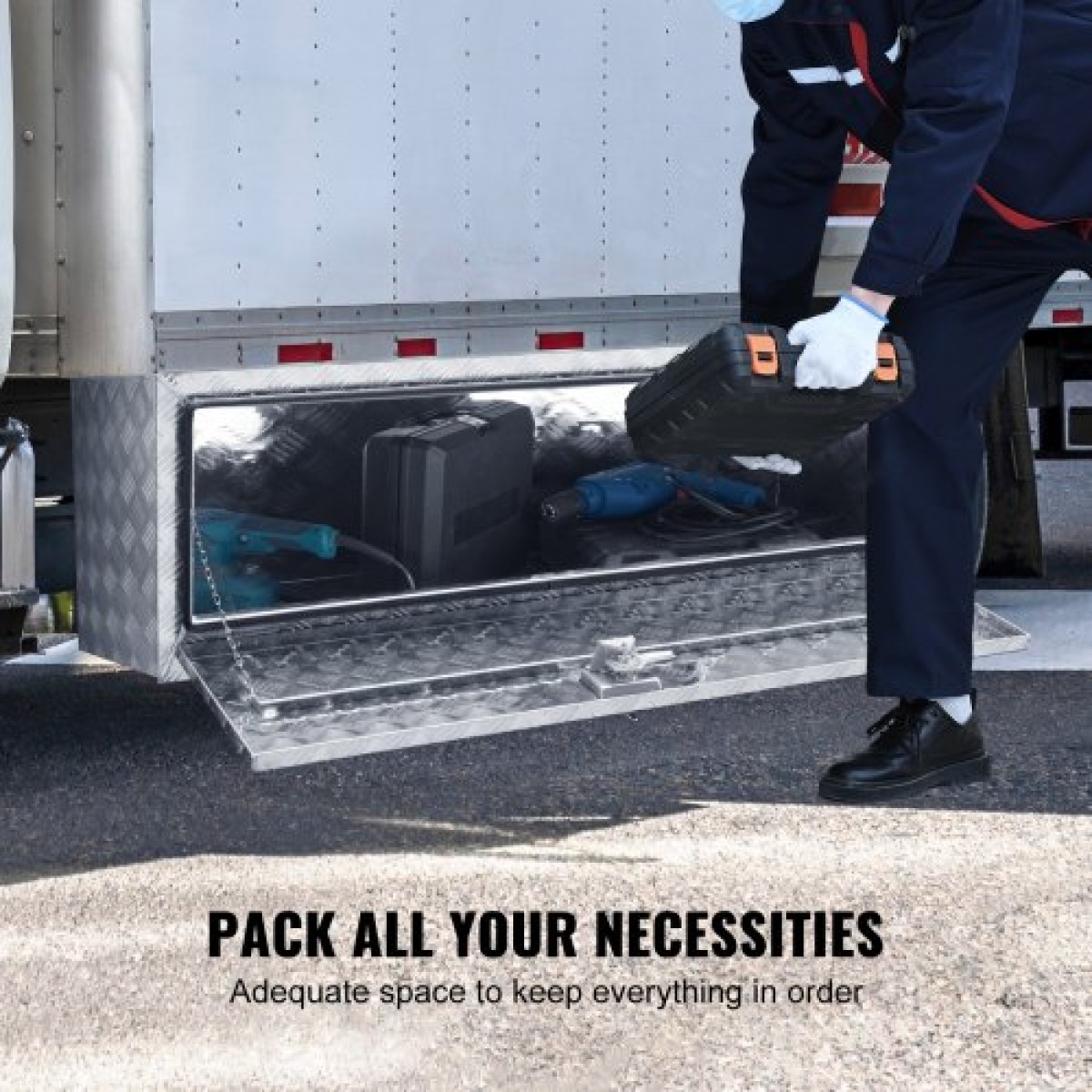 VEVOR Underbody Truck Box, 1524 x 610 x 610 mm Pickup Storage Box, Heavy Duty Aluminium Diamond Plate Tool Box με κλειδαριά και κλειδιά, Αδιάβροχο κουτί αποθήκευσης τρέιλερ με μάνταλο T-Handle για φορτηγό, φορτηγό, ρυμουλκούμενο