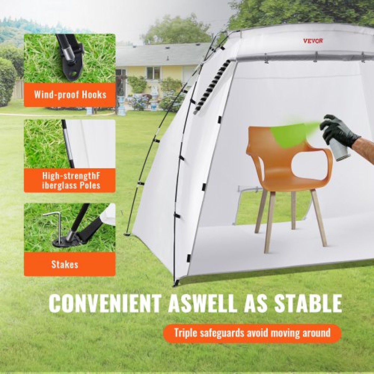 VEVOR Spray Paint Shelter, 2,3m x 1,6m x 1,6m Φορητή σκηνή βαφής σε σπρέι με ενσωματωμένη οθόνη δαπέδου & διχτυωτό, αναδιπλούμενο αναδυόμενο θάλαμο βαφής για έπιπλα Μεγάλος σταθμός βαφής εργαλείων DIY