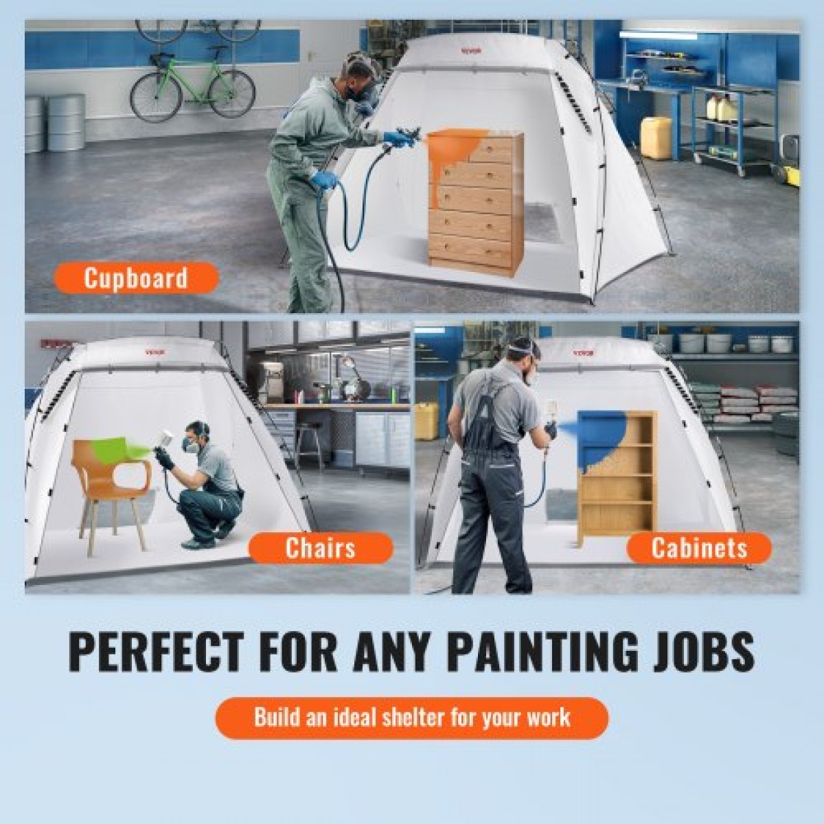 VEVOR Spray Paint Shelter, 2,3m x 1,6m x 1,6m Φορητή σκηνή βαφής σε σπρέι με ενσωματωμένη οθόνη δαπέδου & διχτυωτό, αναδιπλούμενο αναδυόμενο θάλαμο βαφής για έπιπλα Μεγάλος σταθμός βαφής εργαλείων DIY