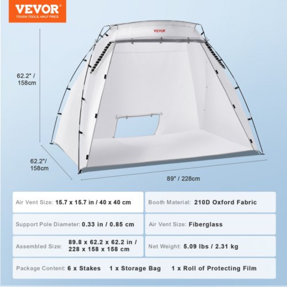 VEVOR Spray Paint Shelter, 2,3m x 1,6m x 1,6m Φορητή σκηνή βαφής σε σπρέι με ενσωματωμένη οθόνη δαπέδου & διχτυωτό, αναδιπλούμενο αναδυόμενο θάλαμο βαφής για έπιπλα Μεγάλος σταθμός βαφής εργαλείων DIY