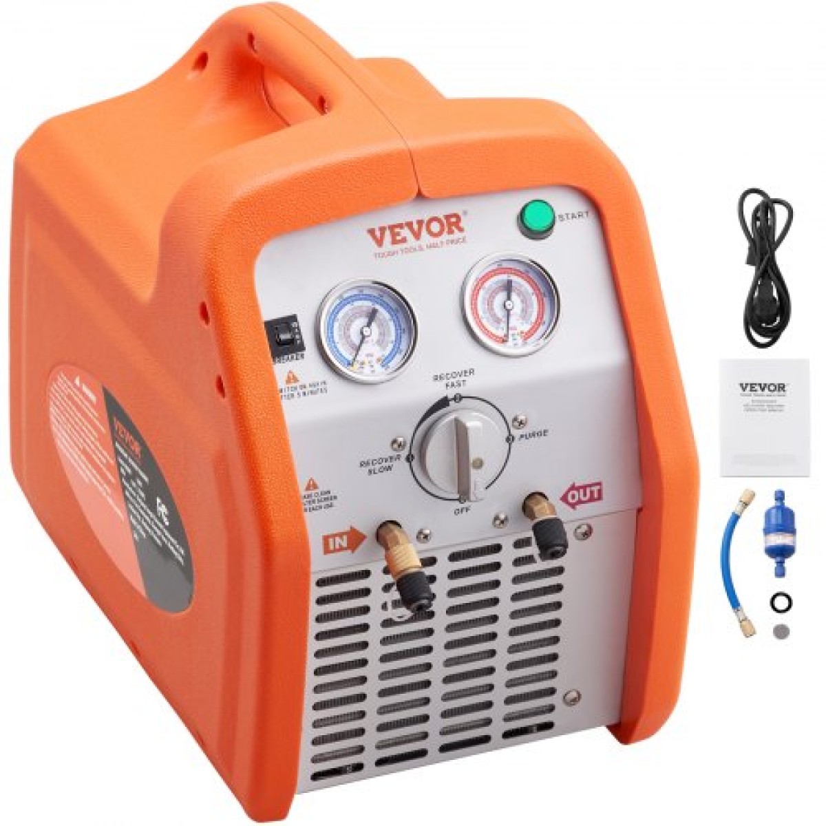 VEVOR 1 HP Refrigerant Recovery Machine - Dual Cylinder Portable AC Recovery Machine with High Pressure Protection 220-240V 50Hz Recovery Machine HVAC for Vapor Liquid Refrigerant, Car Air Conditionin