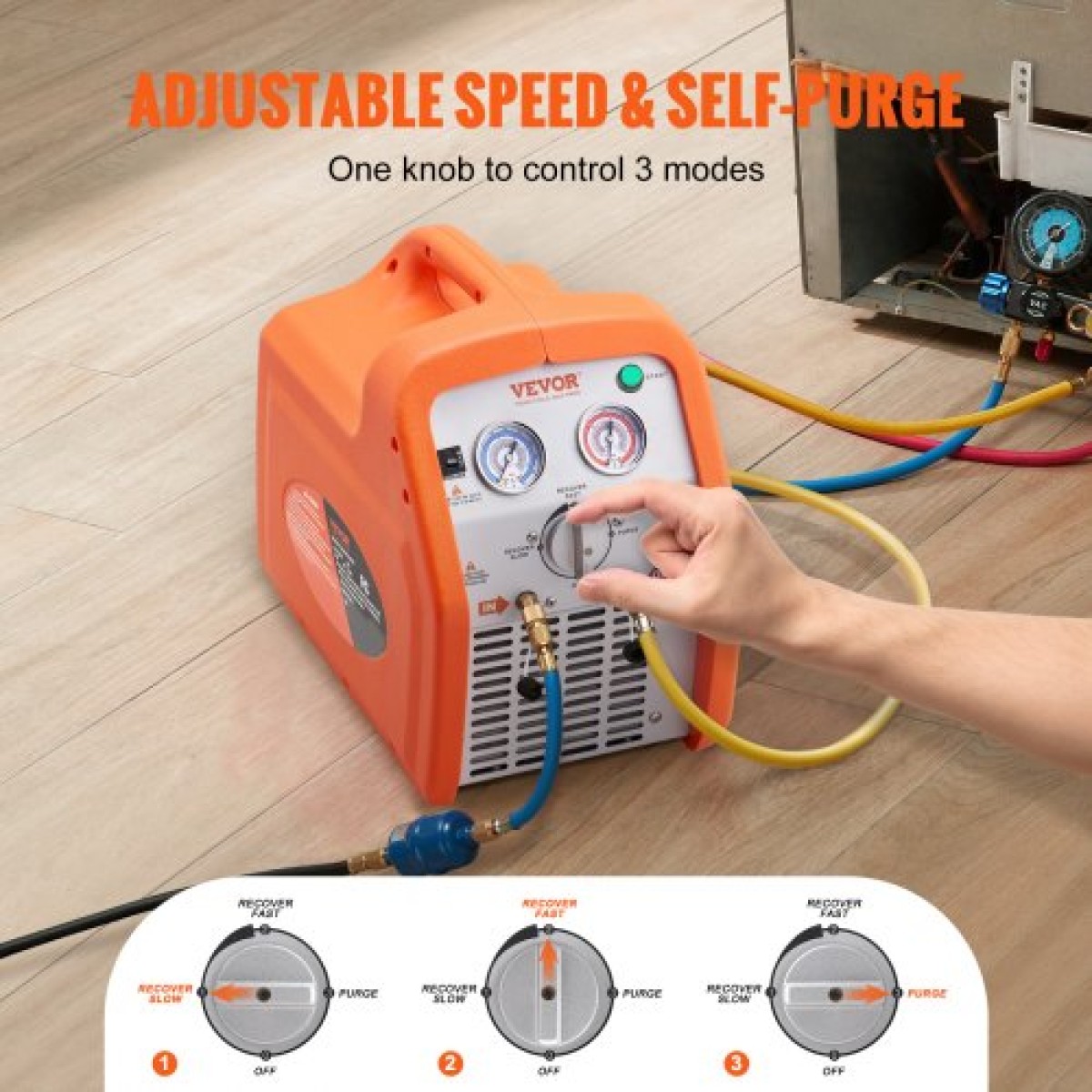 VEVOR 1 HP Refrigerant Recovery Machine - Dual Cylinder Portable AC Recovery Machine with High Pressure Protection 220-240V 50Hz Recovery Machine HVAC for Vapor Liquid Refrigerant, Car Air Conditionin