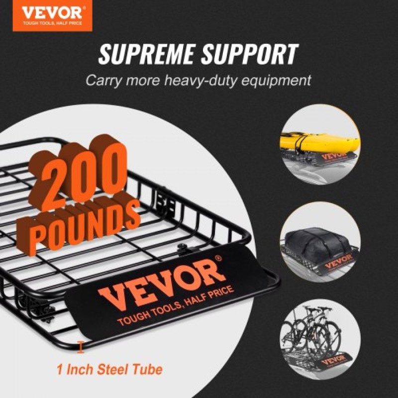 Καλάθι φορτίου VEVOR Roof Rack, 162,6 cm x 99,1 cm x 15,2 cm Μεταφορέας φορτίου οροφής με προέκταση, βαρέως τύπου ατσάλι 90,7 kg Χωρητικότητα Universal Roof Rack Basket, Βάση αποσκευών για SUV, φορτηγό