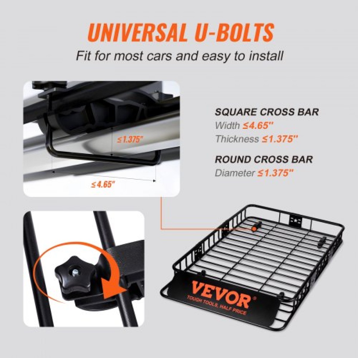 Καλάθι φορτίου VEVOR Roof Rack, 162,6 cm x 99,1 cm x 15,2 cm Μεταφορέας φορτίου οροφής με προέκταση, βαρέως τύπου ατσάλι 90,7 kg Χωρητικότητα Universal Roof Rack Basket, Βάση αποσκευών για SUV, φορτηγό