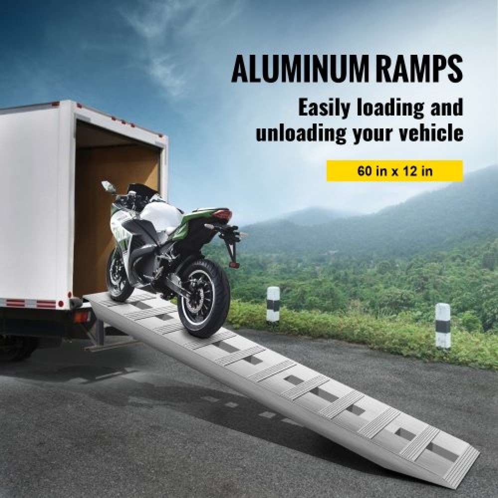 VEVOR 60\'\' X 12\'\' Aluminum Trailer Ramps 6000LBS Total Beavertail Hook End 1 Pair 2 Ramps