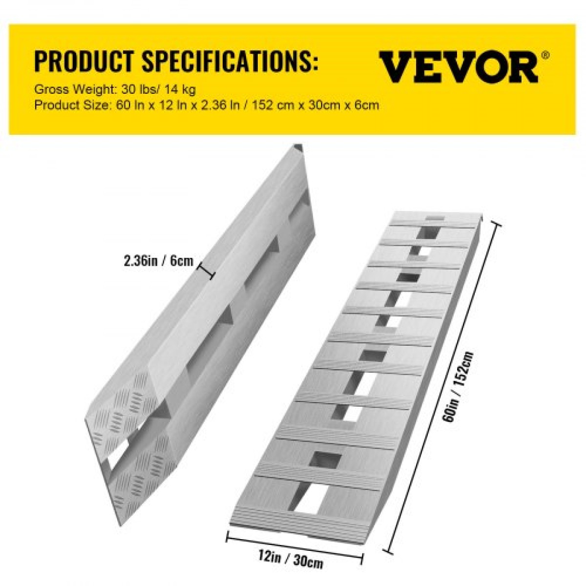 VEVOR 152,4 x 30,5 cm Ράμπες ρυμουλκούμενου αλουμινίου 2721,6 kg Total Beavertail Hook End 1 Pair 2 Ramps
