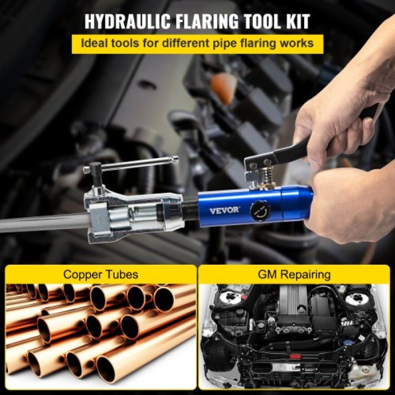VEVOR Hydraulic Flaring Tool Kit, 45° Double Flaring Tool, Brake Repair Brake Flaring Tools for 3/16"-1/2", Brake Flare Tool with Tube Cutter and Deburrer, 30 PCS Tube Flaring Tools for Copper Lines