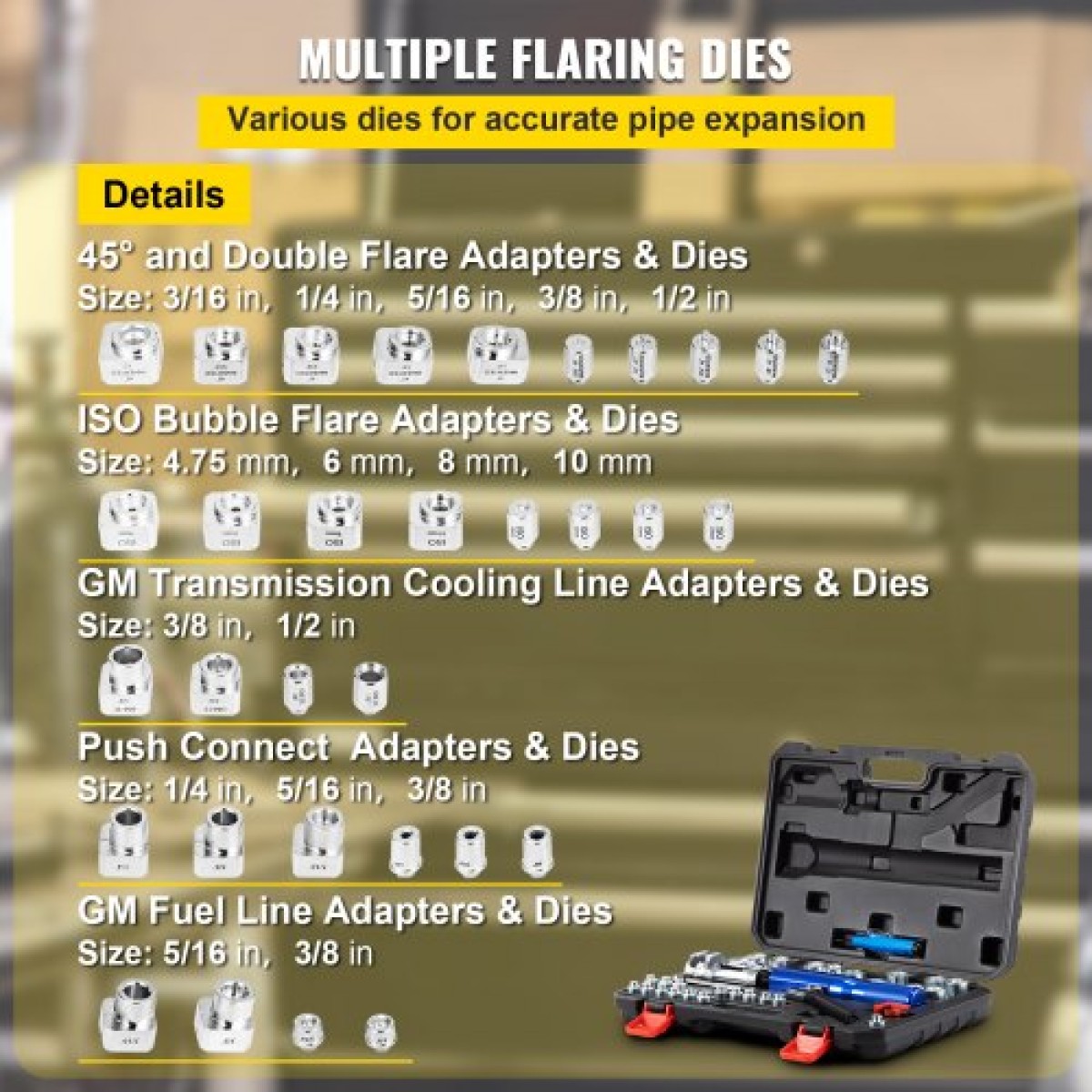 VEVOR Hydraulic Flaring Tool Kit, 45° Double Flaring Tool, Brake Repair Brake Flaring Tools for 3/16"-1/2", Brake Flare Tool with Tube Cutter and Deburrer, 30 PCS Tube Flaring Tools for Copper Lines
