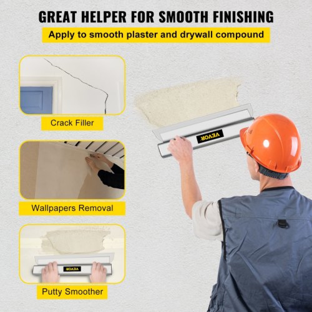 VEVOR Drywall Skimming Blade, 32inch Smoothing Knock-Down Knife, Stainless Steel Putty Knife Finishing Tool, High-Impact End Caps for Sheetrock Drywall Gyprock Wall-Board Plasterboard