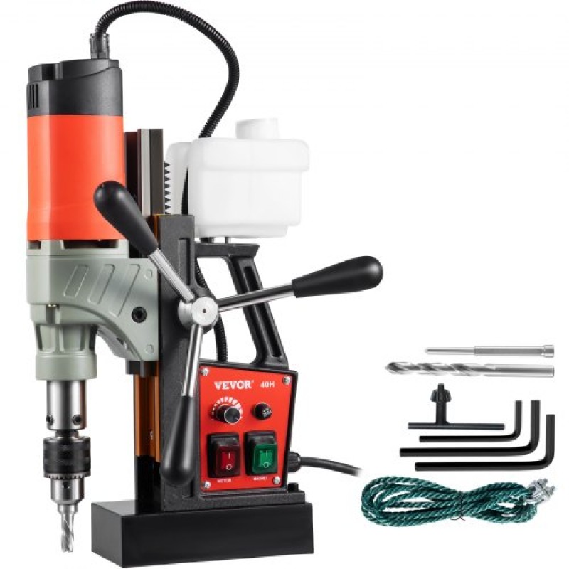 VEVOR Magnetic Drill, 1200W 4 cm Boring Diameter, 2922lbf/13000N Portable Electric Mag Drill Press with Variable Speed, 580 RPM Drilling Machine για οποιαδήποτε επιφάνειες και οικιακές βελτιώσεις, λίστα CE