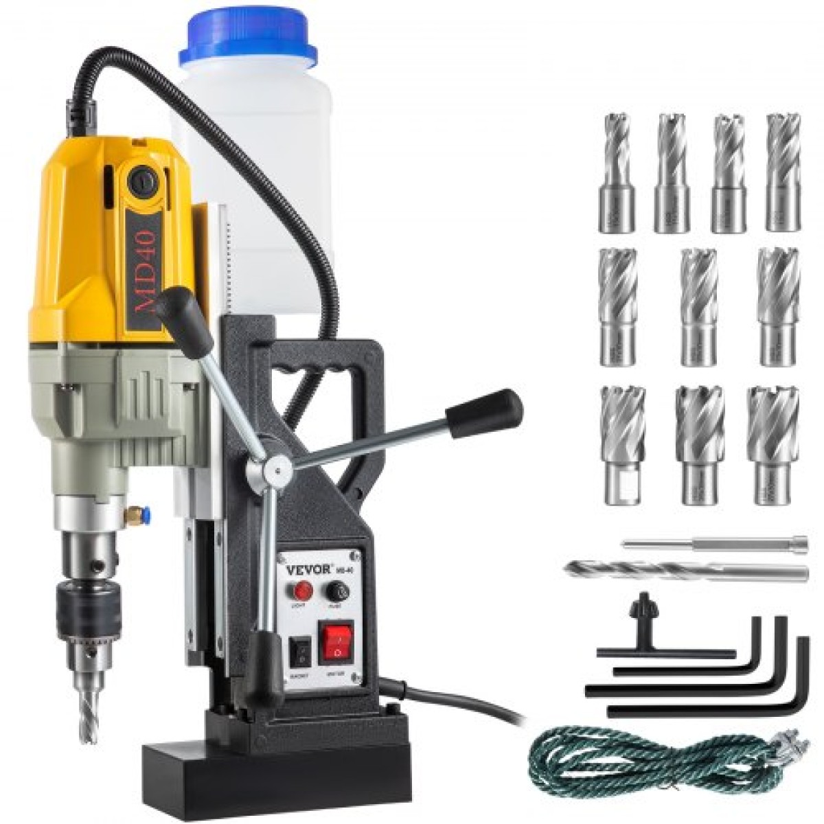 VEVOR Magnetic Drill, 1100W 4 cm Διάμετρος διάτρησης, 2697lbf/12000N Φορητή ηλεκτρική πρέσα τρυπανιού Mag με 12 Bit, 580 RPM Μέγιστη Μηχανή Διάτρησης για οποιαδήποτε Βελτίωση Επιφανειών και Οικίας