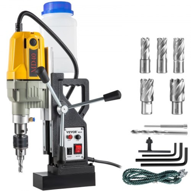VEVOR Magnetic Drill, 1100W 4 cm Διάμετρος διάτρησης, 2697lbf/12000N Φορητή ηλεκτρική πρέσα τρυπανιού Mag με 7 Bit, 580 RPM Μέγιστη ταχύτητα διάτρησης για οποιαδήποτε επιφάνειες και οικιακές βελτιώσεις
