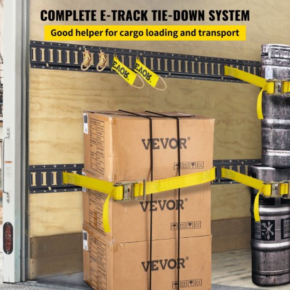 VEVOR E Track Tie-Down Rail Kit, 30PCS 152,4 cm Σετ E-Tracks Περιλαμβάνει 4 χαλύβδινες ράγες & 2 μονή υποδοχή & 8 δακτυλίους O & 8 ​​Tie-Off με D-Ring & 8 End Caps, Αξεσουάρ ασφάλισης για φορτίο, μοτοσικλέτες και ποδήλατα