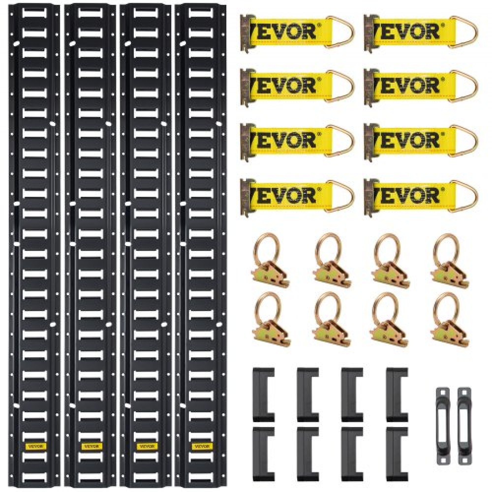 VEVOR E Track Tie-Down Rail Kit, 30PCS 152,4 cm Σετ E-Tracks Περιλαμβάνει 4 χαλύβδινες ράγες & 2 μονή υποδοχή & 8 δακτυλίους O & 8 ​​Tie-Off με D-Ring & 8 End Caps, Αξεσουάρ ασφάλισης για φορτίο, μοτοσικλέτες και ποδήλατα