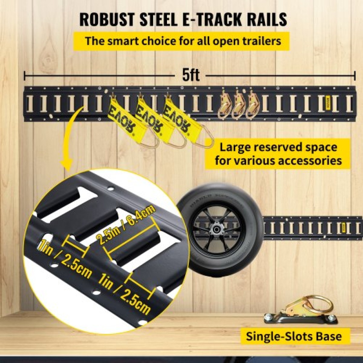 VEVOR E Track Tie-Down Rail Kit, 30PCS 152,4 cm Σετ E-Tracks Περιλαμβάνει 4 χαλύβδινες ράγες & 2 μονή υποδοχή & 8 δακτυλίους O & 8 ​​Tie-Off με D-Ring & 8 End Caps, Αξεσουάρ ασφάλισης για φορτίο, μοτοσικλέτες και ποδήλατα