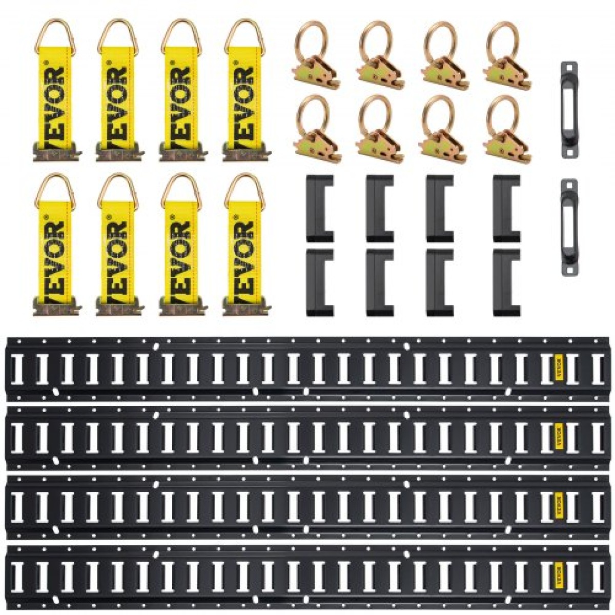 VEVOR E Track Tie-Down Rail Kit, 30PCS 152,4 cm Σετ E-Tracks Περιλαμβάνει 4 χαλύβδινες ράγες & 2 μονή υποδοχή & 8 δακτυλίους O & 8 ​​Tie-Off με D-Ring & 8 End Caps, Αξεσουάρ ασφάλισης για φορτίο, μοτοσικλέτες και ποδήλατα