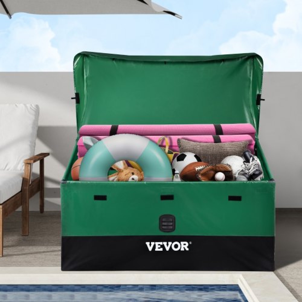 VEVOR Outdoor Storage Box, 100 Gallon Αδιάβροχο PE Tarpaulin Deck Box με γαλβανισμένο πλαίσιο, προστασία παντός καιρού & φορητό, για κάμπινγκ, κήπο, δίπλα στην πισίνα και αυλή, καφέ & μπλε
