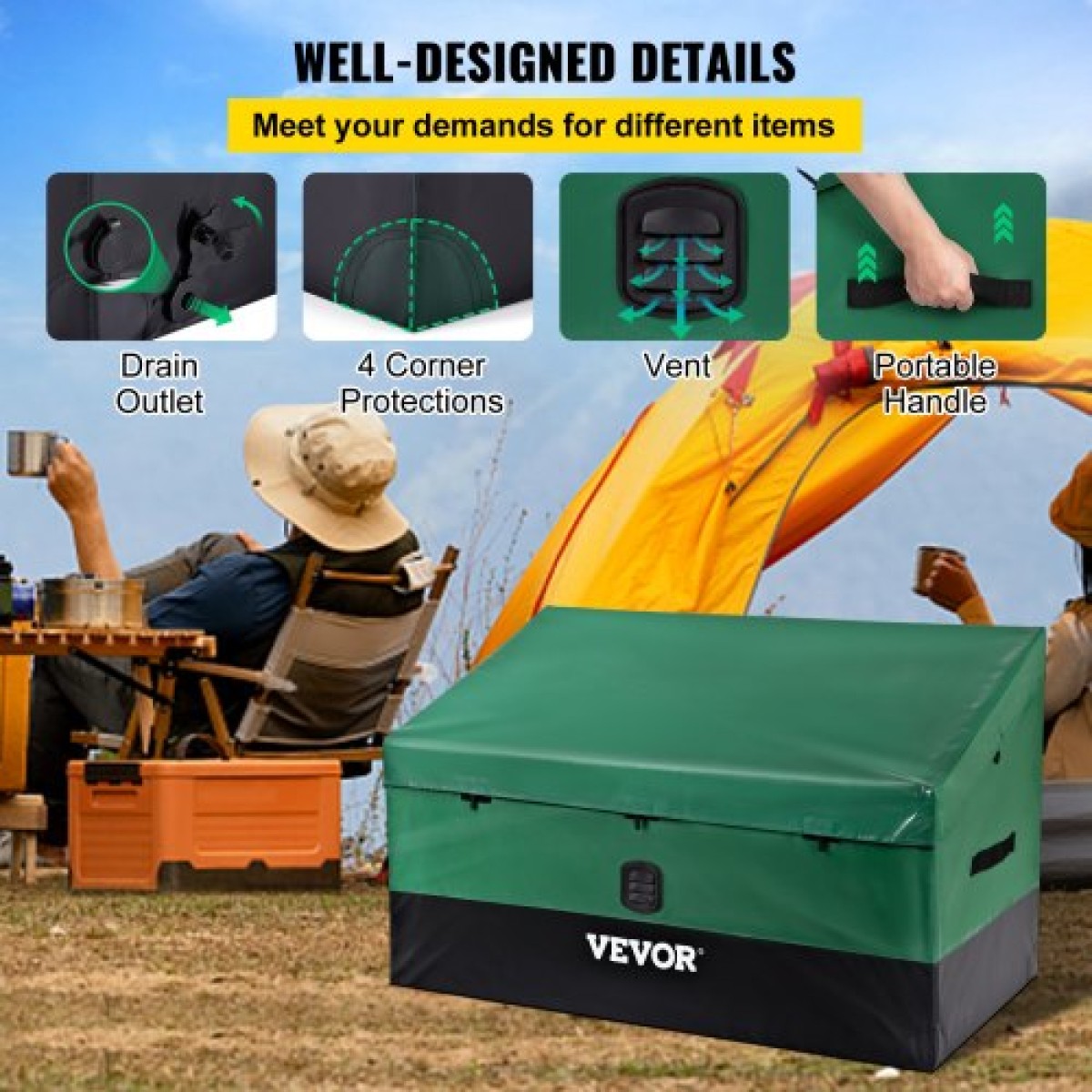VEVOR Outdoor Storage Box, 100 Gallon Αδιάβροχο PE Tarpaulin Deck Box με γαλβανισμένο πλαίσιο, προστασία παντός καιρού & φορητό, για κάμπινγκ, κήπο, δίπλα στην πισίνα και αυλή, καφέ & μπλε