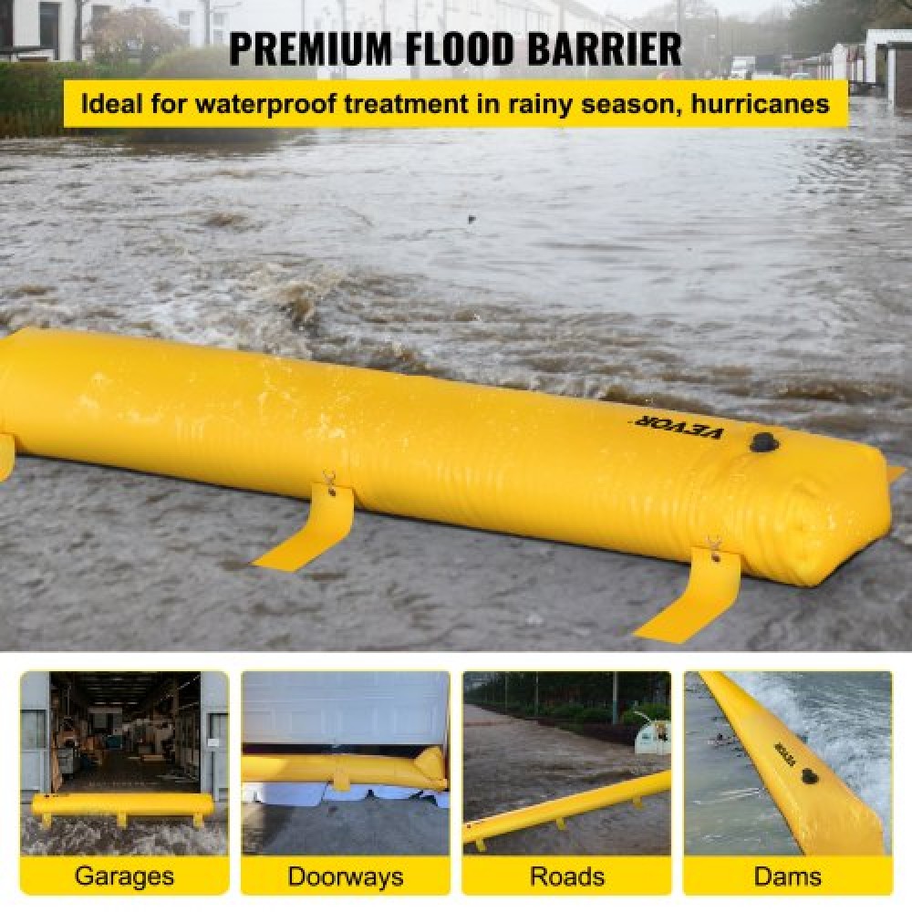 Τσάντα VEVOR Flood, 732 × 50,8 × 30,5 cm, επαναχρησιμοποιήσιμοι σωλήνες εκτροπής νερού από PVC, ελαφρύ με εξαιρετικό αδιάβροχο αποτέλεσμα που χρησιμοποιείται για πόρτες, γκαράζ, κίτρινο