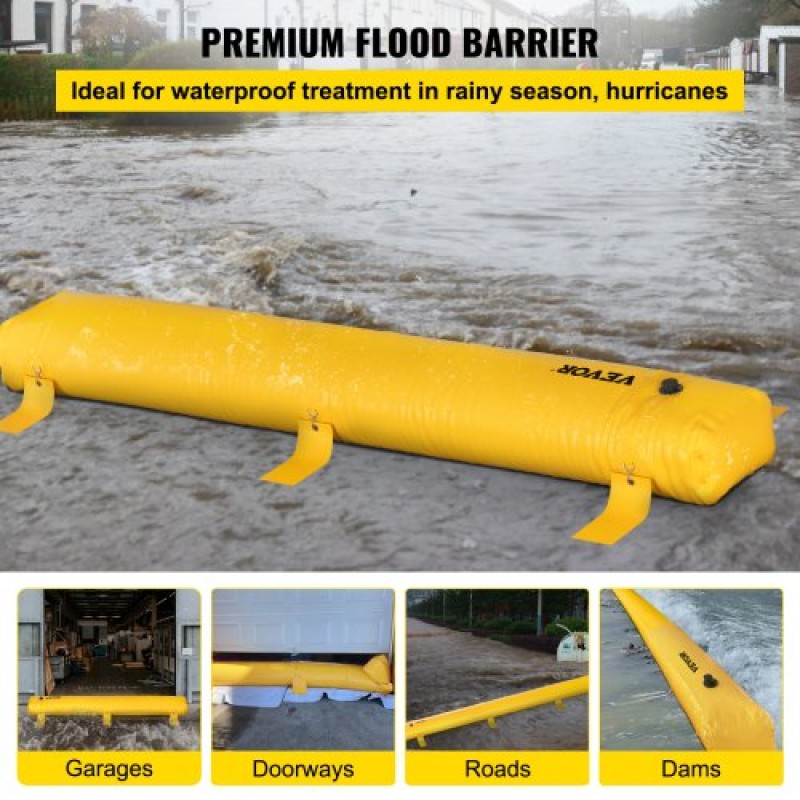 VEVOR Flood Barrier, 3,66 m μήκος x 51 cm ύψος εναλλακτική σακούλα άμμου, φράγμα νερού για πλημμύρες με εξαιρετικό αδιάβροχο αποτέλεσμα, επαναχρησιμοποιούμενοι σωλήνες εκτροπής νερού από PVC, φράγματα πλημμύρας για σπίτι, πόρτα, γκαράζ