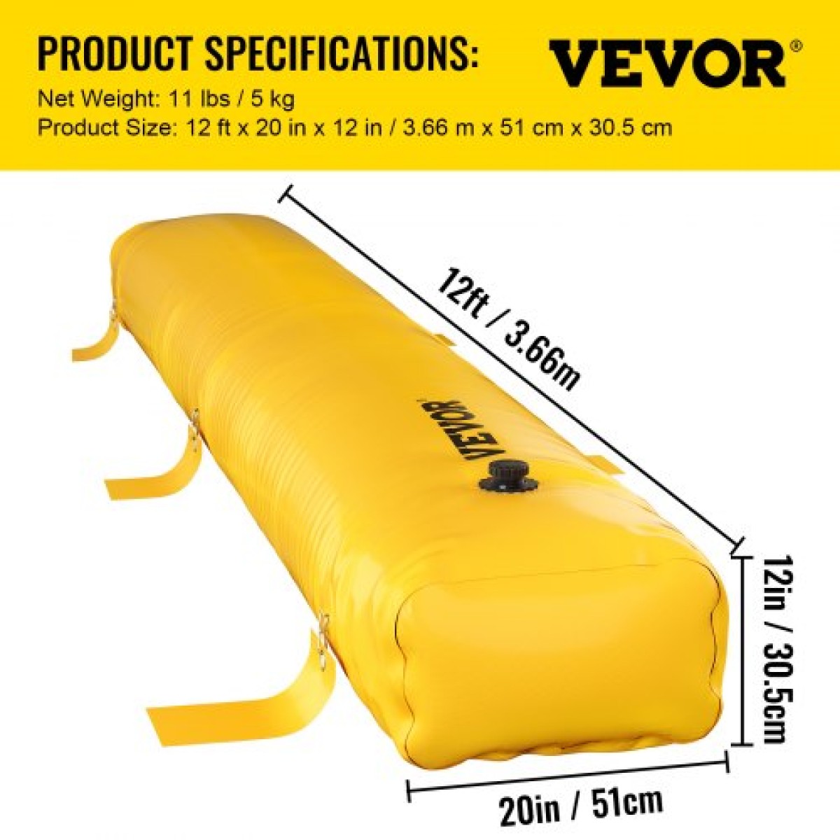 VEVOR Flood Barrier, 3,66 m μήκος x 51 cm ύψος εναλλακτική σακούλα άμμου, φράγμα νερού για πλημμύρες με εξαιρετικό αδιάβροχο αποτέλεσμα, επαναχρησιμοποιούμενοι σωλήνες εκτροπής νερού από PVC, φράγματα πλημμύρας για σπίτι, πόρτα, γκαράζ