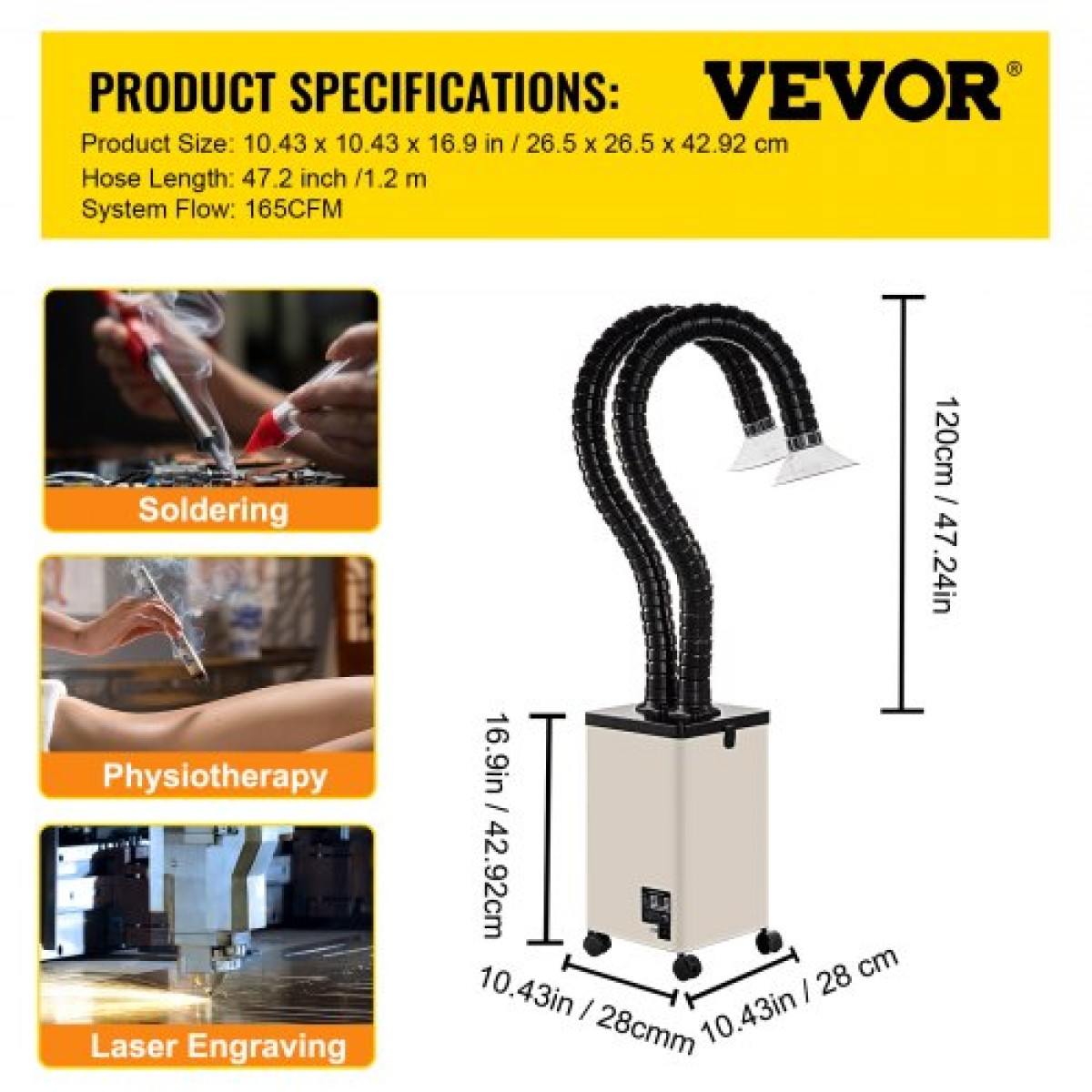 VEVOR Solder Fume Extractor, 150W 106 CFM Smoke Absorber, Φίλτρα 3 σταδίων 3 ταχυτήτων με σωλήνα για συγκόλληση, χάραξη με λέιζερ και συγκόλληση DIY