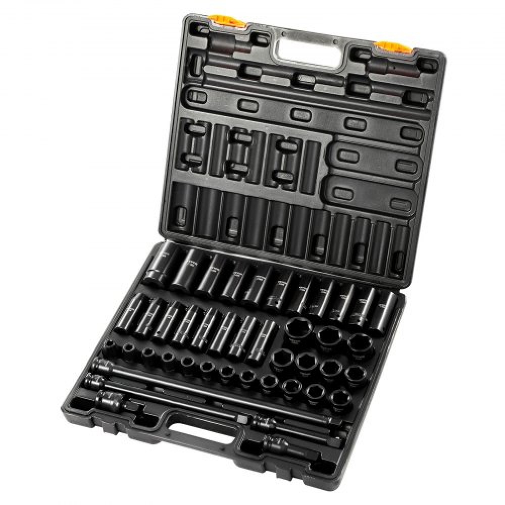 VEVOR Impact Socket Set 1/2 Inches 43 Piece Impact Socket, Standard Socket Assortment, 1/2 Inches Drive Socket Set 6 Point Socket Metric 9-30mm (Standard/Deep)