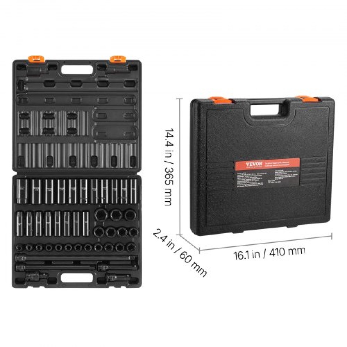 VEVOR Impact Socket Set 1/2 Inches 43 Piece Impact Socket, Standard Socket Assortment, 1/2 Inches Drive Socket Set 6 Point Socket Metric 9-30mm (Standard/Deep)