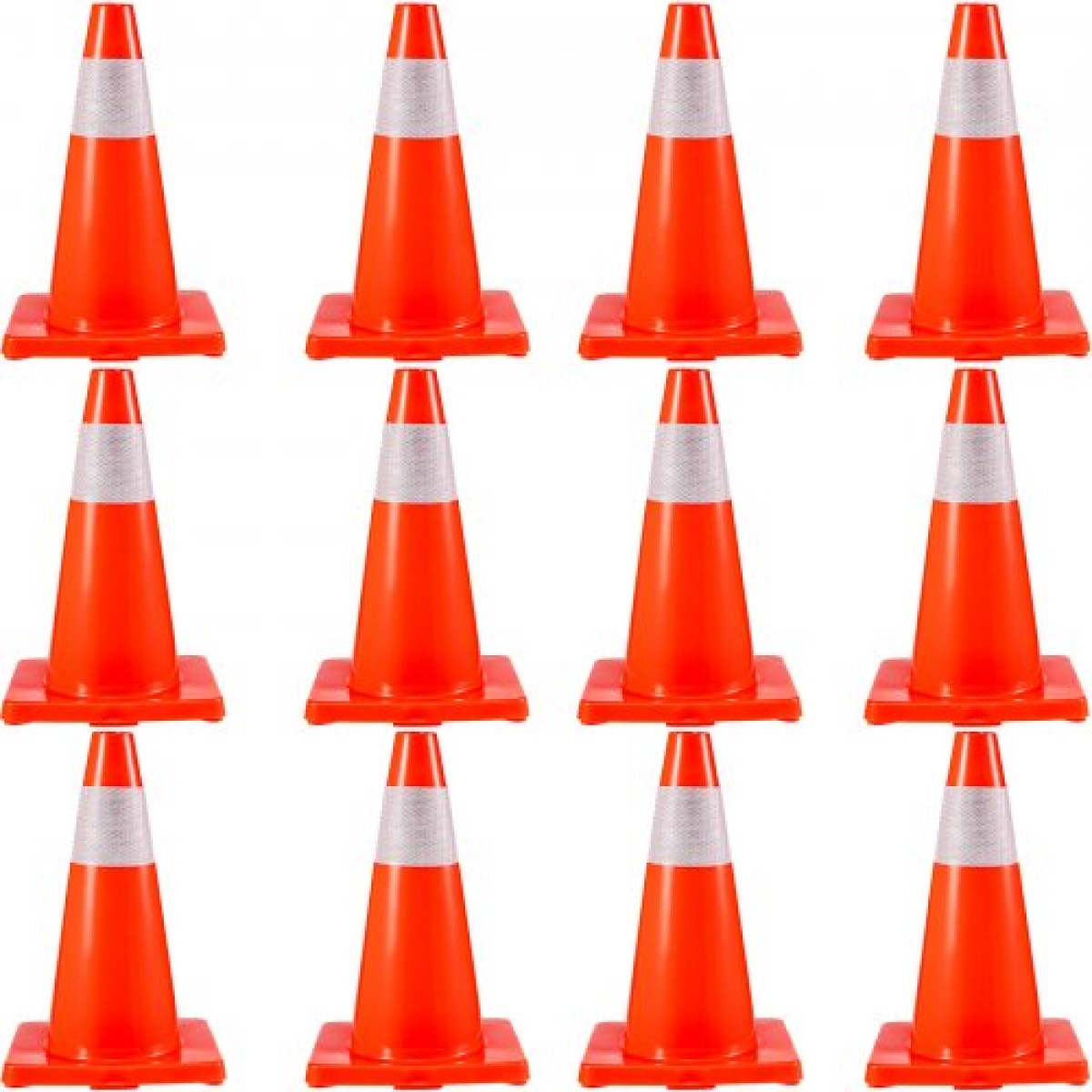 VEVOR 12Pack 18\" Traffic Cones, Safety Road Parking Cones Βάση PVC, Πορτοκαλί Κώνος Κυκλοφορίας με Ανακλαστικά Κολάρα, Κώνοι Κατασκευής Επικίνδυνων για Στάθμευση οικιακής κυκλοφορίας