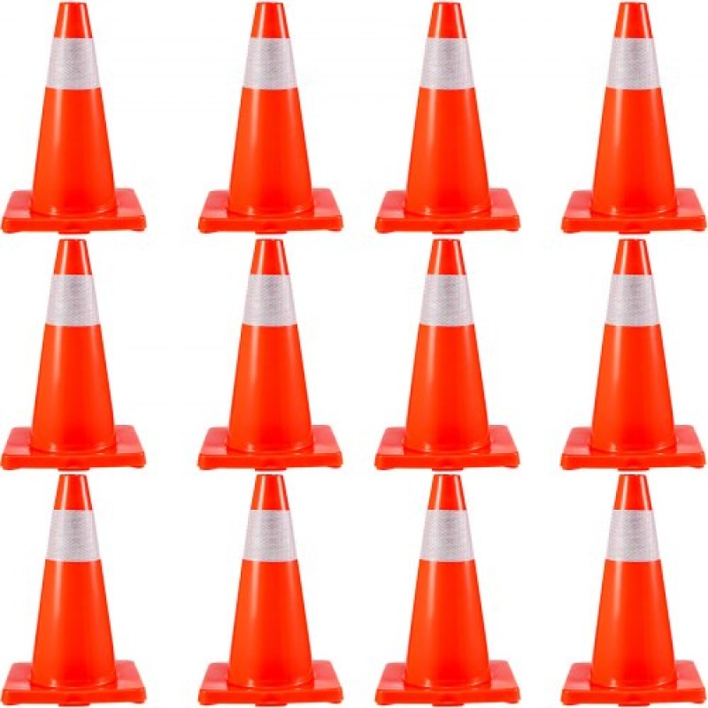 VEVOR 12Pack 18\" Traffic Cones, Safety Road Parking Cones Βάση PVC, Πορτοκαλί Κώνος Κυκλοφορίας με Ανακλαστικά Κολάρα, Κώνοι Κατασκευής Επικίνδυνων για Στάθμευση οικιακής κυκλοφορίας