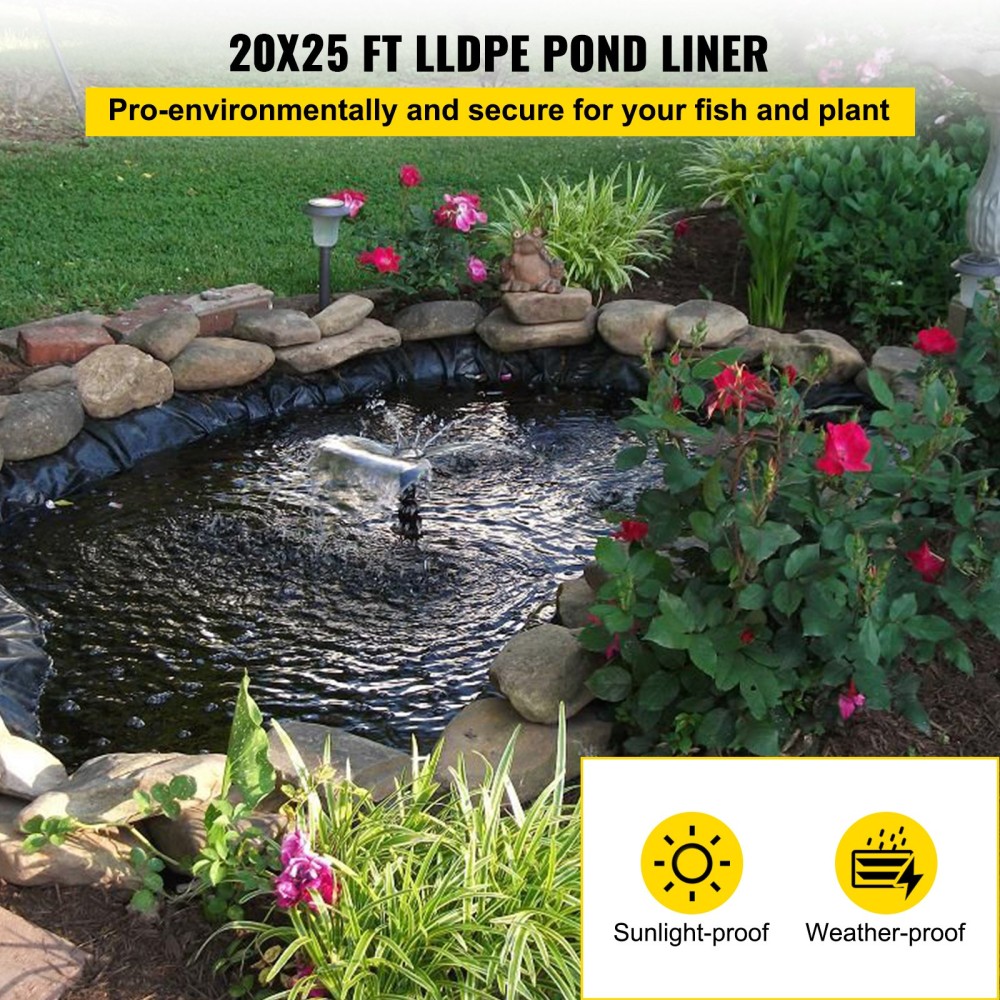 VEVOR LLDPE Pond Liner 6 x 7,6 m, Pond Liner 20 Mil, Fish Pond Liners for Waterfall, Pond and Fish Ponds