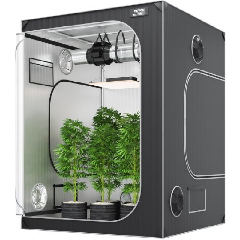 VEVOR 5x5 Grow Tent, 1828,8 x 1828,8 x 2438,4 cm, High Reflective 2000D Mylar Hydroponic Growing Tent με παράθυρο παρατήρησης, τσάντα εργαλείων και δίσκο δαπέδου για καλλιέργεια φυτών εσωτερικού χώρου