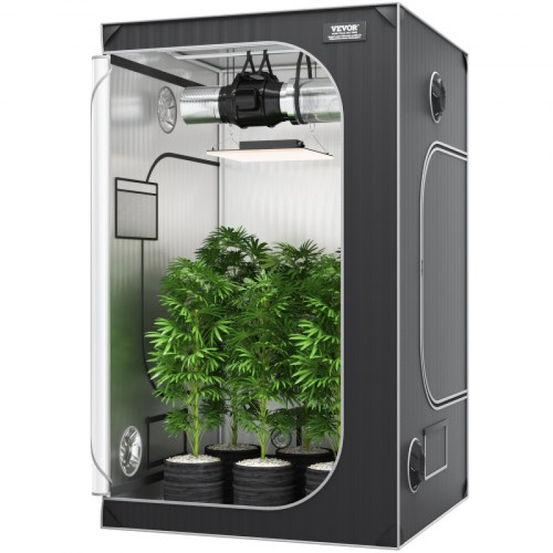 VEVOR 4x4 Grow Tent, 122 x 122 x 203 cm, High Reflective 2000D Mylar Hydroponic Growing Tent με παράθυρο παρατήρησης, τσάντα εργαλείων και δίσκο δαπέδου για καλλιέργεια φυτών εσωτερικού χώρου