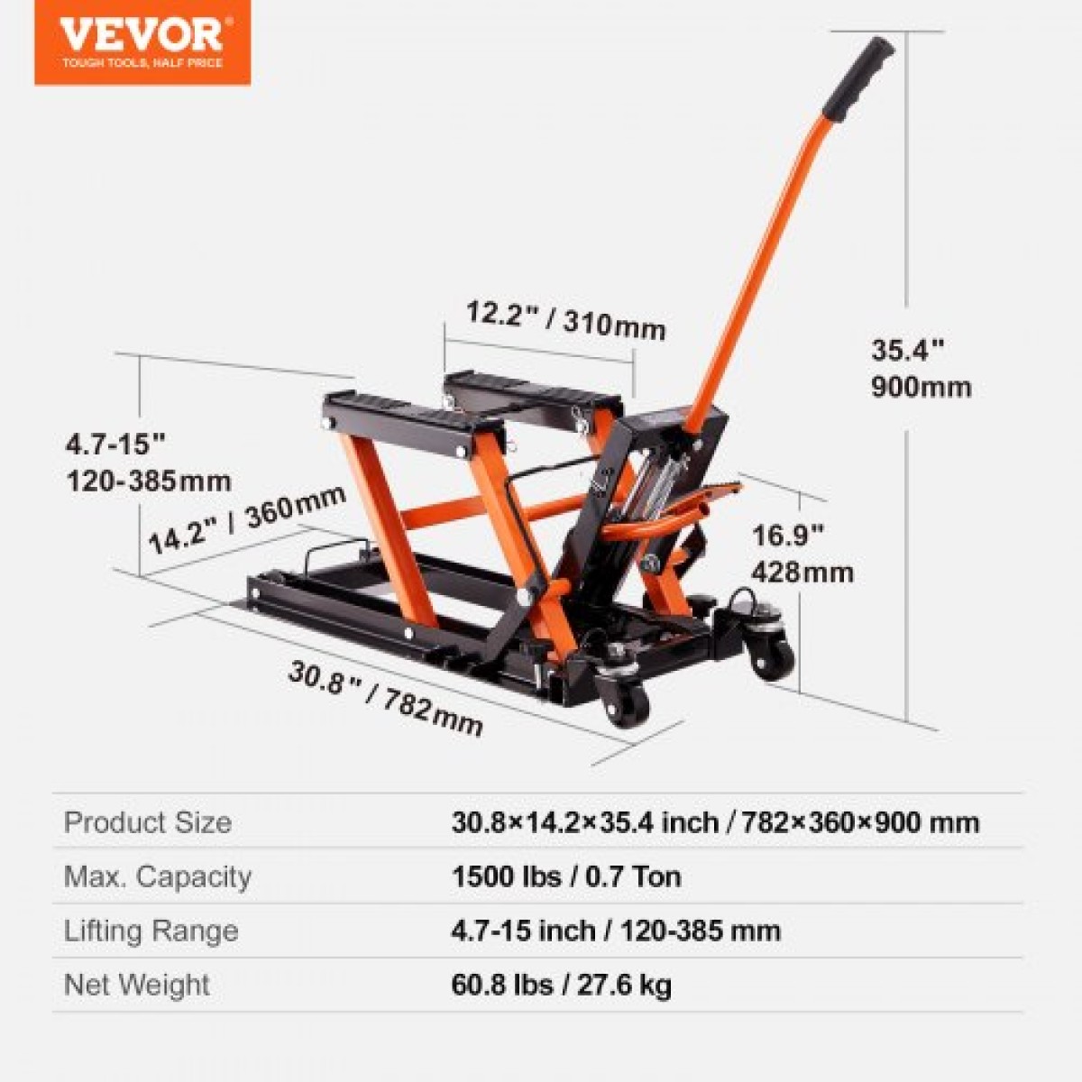 VEVOR Μοτοσικλέτα Υδραυλική Αντλία Βάση 680,4 kg ATV Dirt Bike Stand