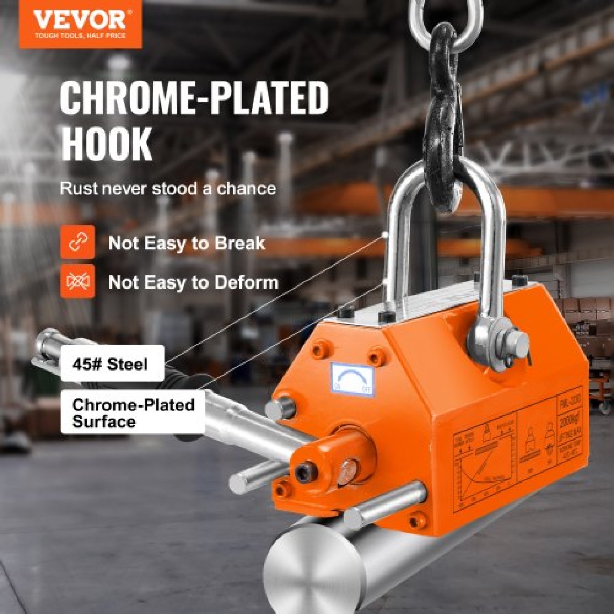 VEVOR Magnetic Lifter, 4400lbs/2000kg ικανότητα έλξης, 2,5 συντελεστής ασφαλείας, νεοδύμιο & χάλυβας, μαγνήτης ανύψωσης με απελευθέρωση, μόνιμοι μαγνήτες ανύψωσης, μαγνήτης βαρέως τύπου για ανυψωτικό, γερανός καταστήματος, μπλοκ, σανίδα