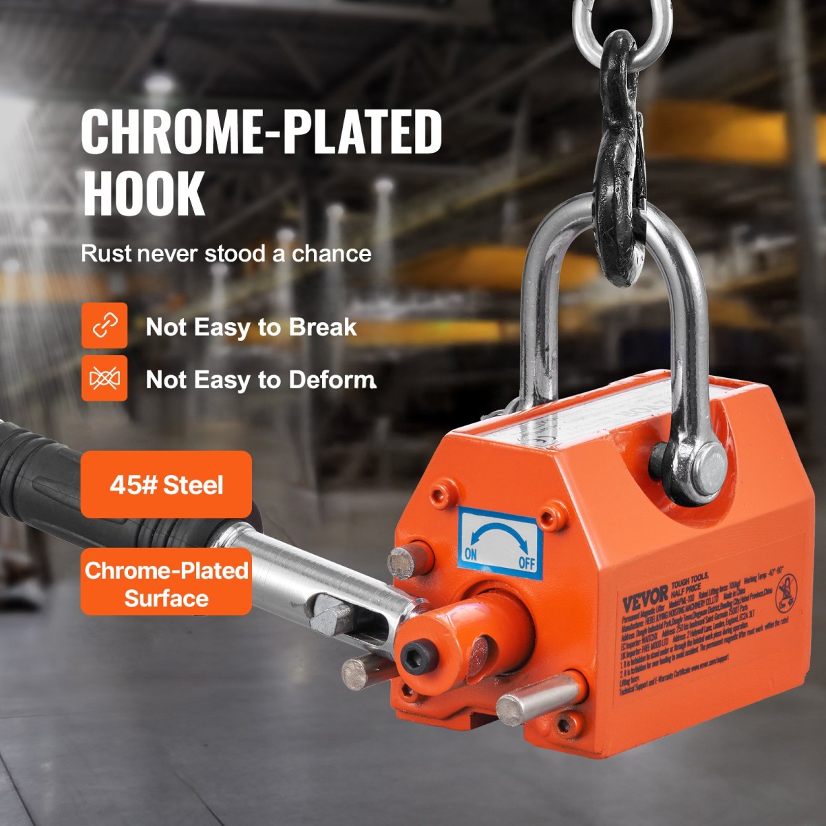 VEVOR Magnetic Lifter, 220 lbs/100 kg ικανότητα έλξης, 2,5 συντελεστής ασφάλειας, νεοδύμιο & χάλυβας, μαγνήτης ανύψωσης με απελευθέρωση, μαγνήτες μόνιμης ανύψωσης, μαγνήτης βαρέως τύπου για ανυψωτικό, γερανός καταστήματος, μπλοκ, σανίδα