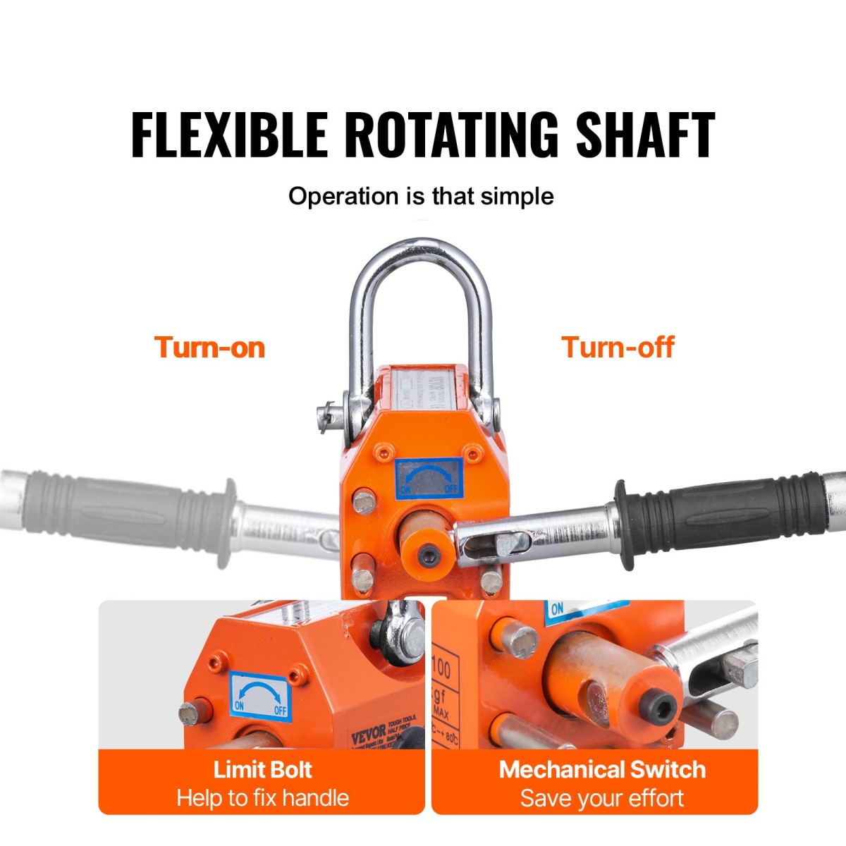 VEVOR Magnetic Lifter, 220 lbs/100 kg ικανότητα έλξης, 2,5 συντελεστής ασφάλειας, νεοδύμιο & χάλυβας, μαγνήτης ανύψωσης με απελευθέρωση, μαγνήτες μόνιμης ανύψωσης, μαγνήτης βαρέως τύπου για ανυψωτικό, γερανός καταστήματος, μπλοκ, σανίδα