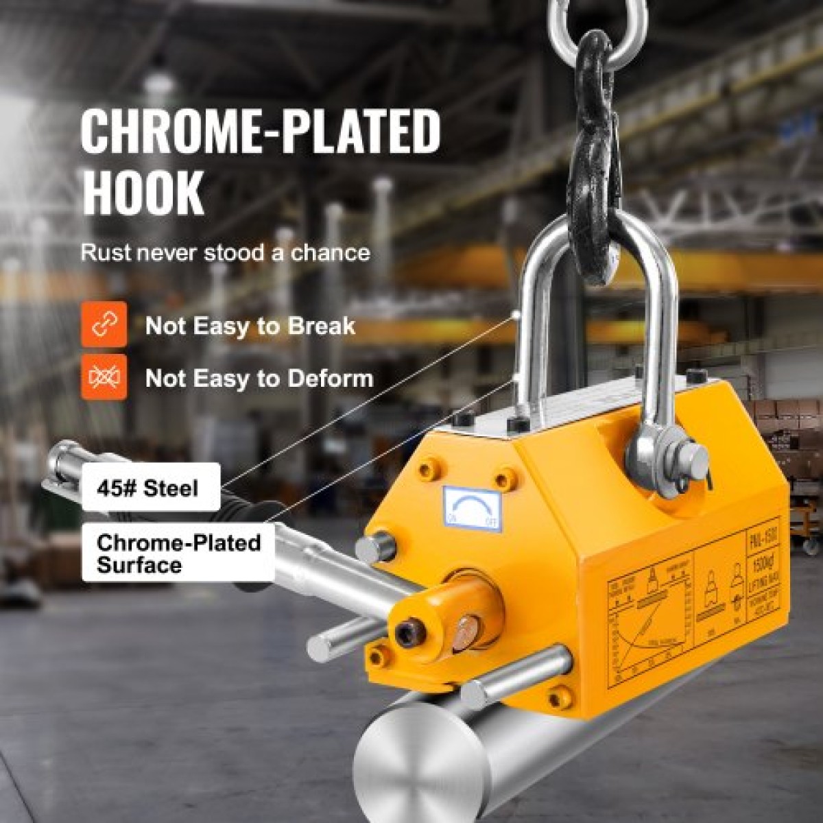 VEVOR Magnetic Lifter, 3300lbs/1500kg ικανότητα έλξης, 2,5 συντελεστής ασφάλειας, νεοδύμιο & χάλυβας, μαγνήτης ανύψωσης με απελευθέρωση, μόνιμοι μαγνήτες ανύψωσης, μαγνήτης βαρέως τύπου για ανυψωτικό, γερανός καταστήματος, μπλοκ, σανίδα