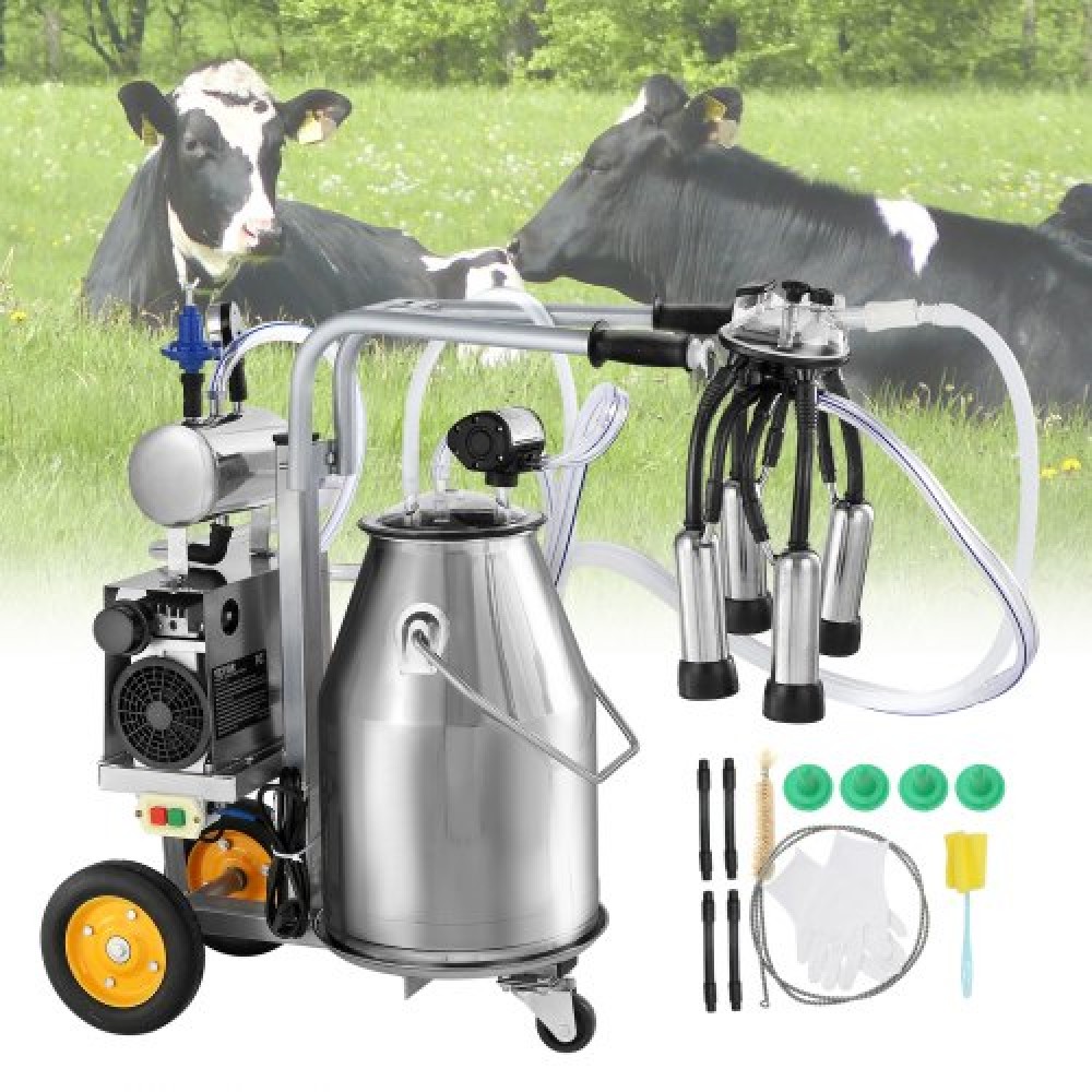 VEVOR Electric Cow Milking Machine Milking Equipment 25L 304 Stainless Steel